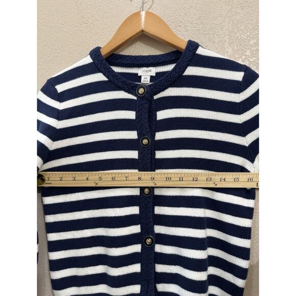 J Crew Striped Cotton Lady Jacket Cardigan Sweater Navy And White Size Xs - Picture 4 of 5